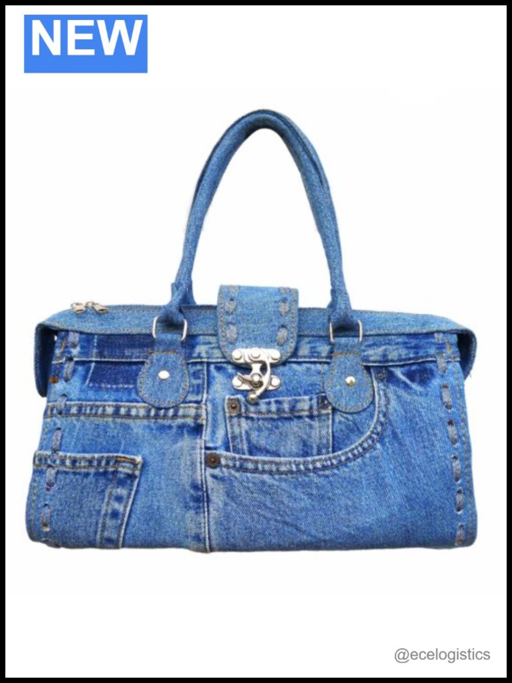 Upcycled Denim Doctor Style Top Handle Satchel Structured Handbag Purse